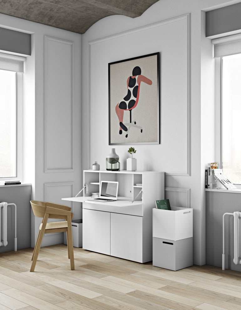 Modern Home Office Desk Work Station Hutch, White