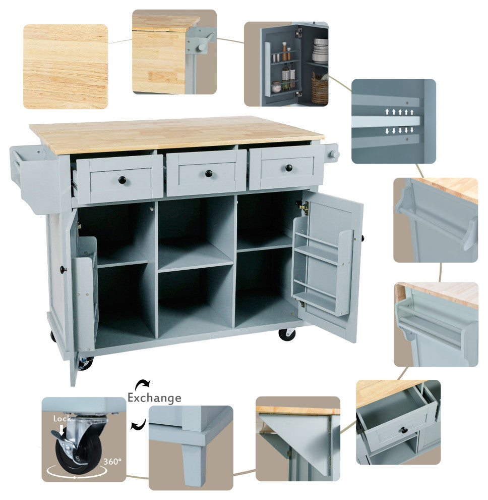 Black/Blue/White MDF Kitchen Cart Multifunctional, Storage Cabinet, Blue