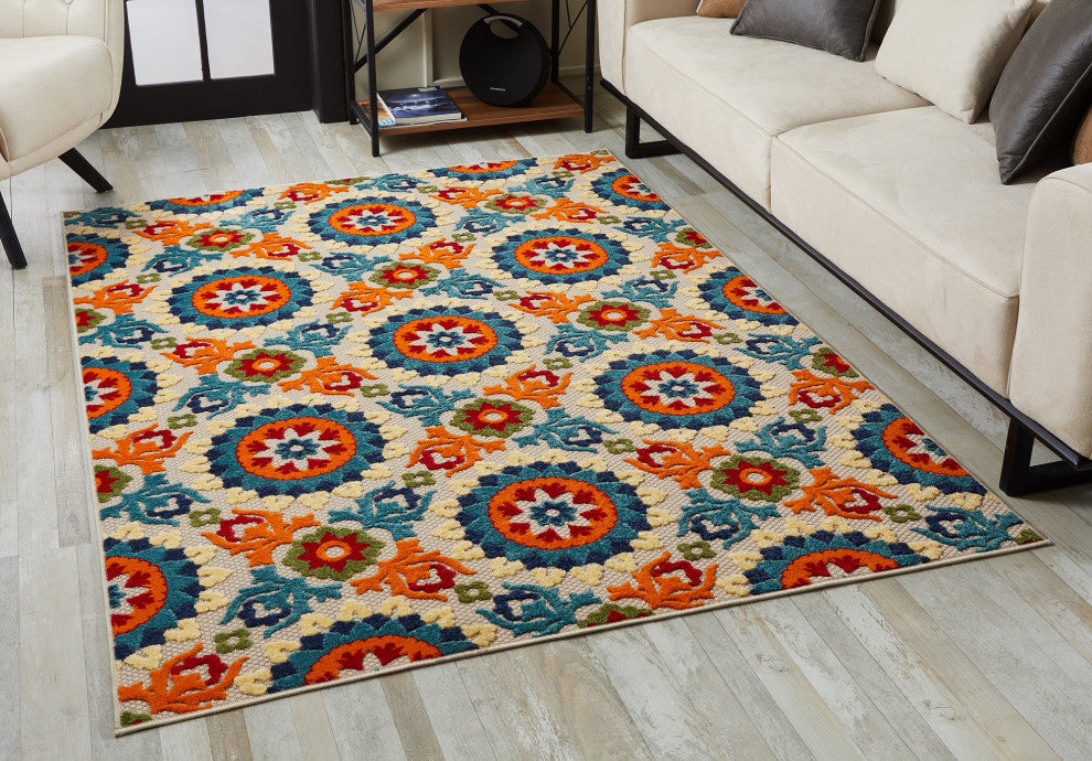 KAS Calla 6931 Ivory/Multi Manor Area Rug, 5'3"x7'