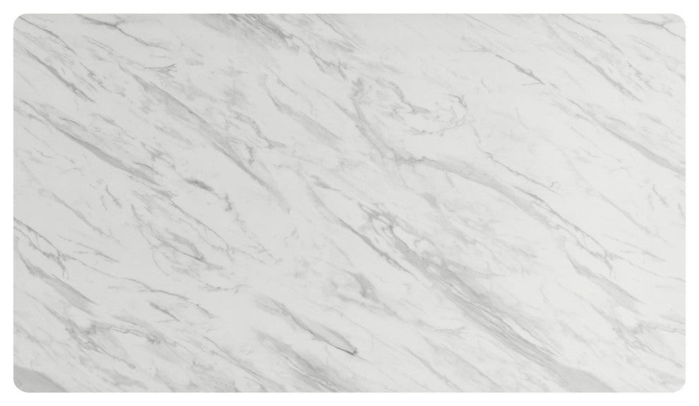 63" Dining Table, Rectangular, White Black, Wood, Artificial Marble, Modern