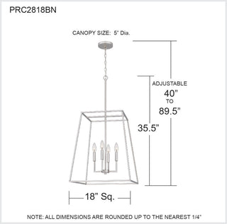 Quoizel PRC2818 Prescott 4 Light 18"W Taper Candle Pendant - Matte Black