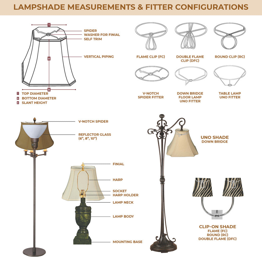 Royal Designs Empire Flame Clip On Chandelier Lamp Shade, Gray, Multiple Sizes