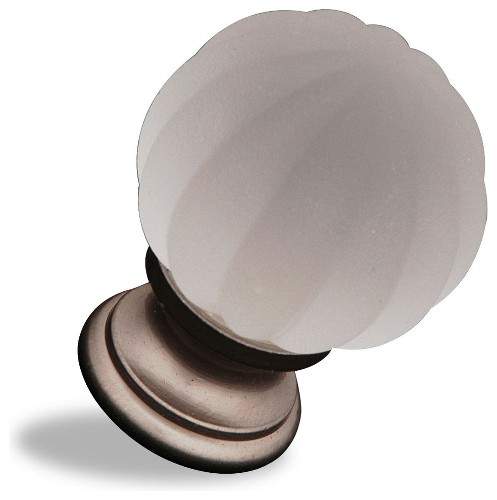 RK International, Smoked Glass Flower Knob 1 1/4", Satin Nickel