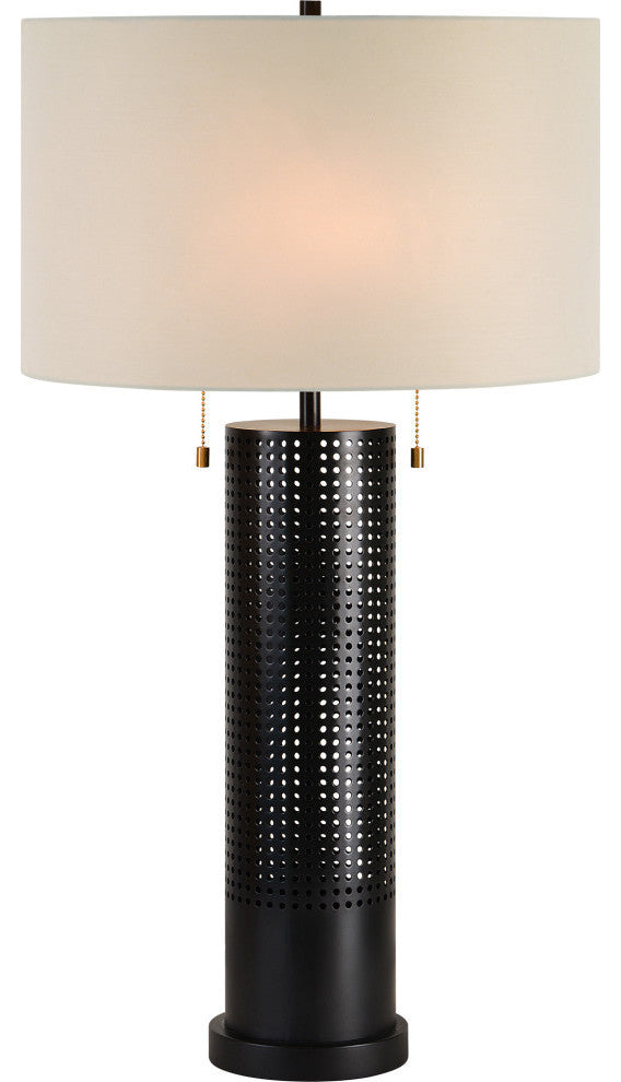 Hopper Iron Black Table Lamp With Off-White Cotton Shade