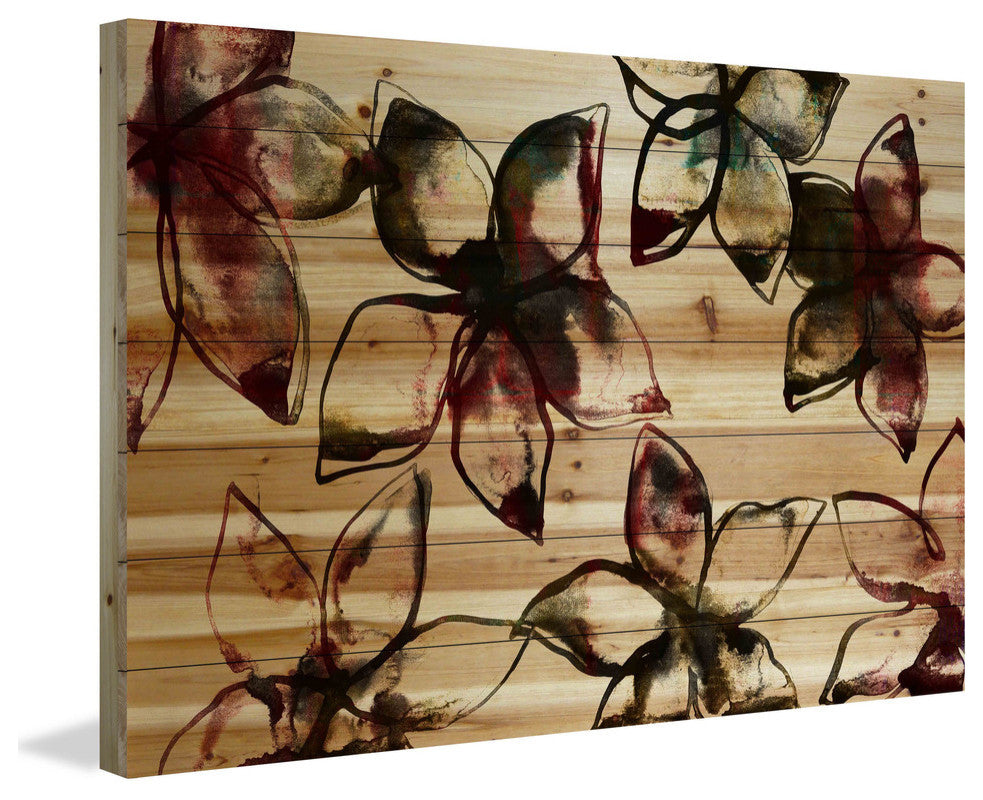 "Floral Outlines" Print on Natural Pine Wood, 45"x30"