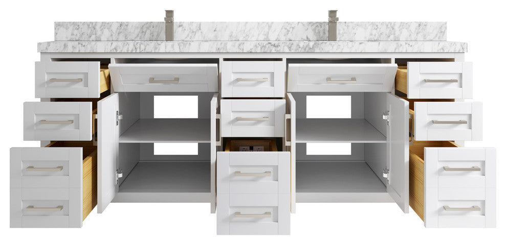 Cambridge 84 Double Sink Bath Vanity in White 2" Carrara Marble