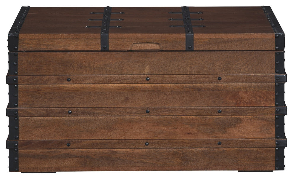 Benzara BM232960 Vintage Style Storage Trunk With Nailhead Trim Details, Brown