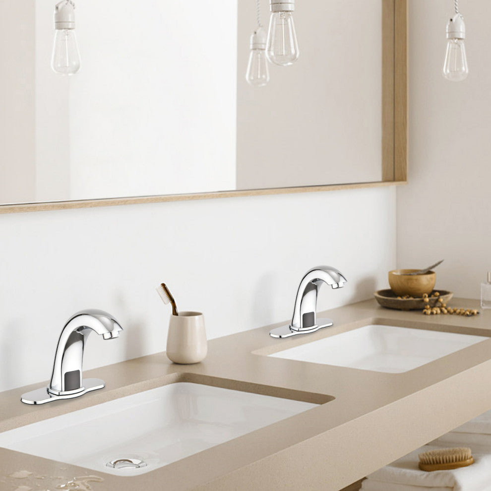 Touchless Bathroom Sink Faucet with Deck Plate Polished Chrome