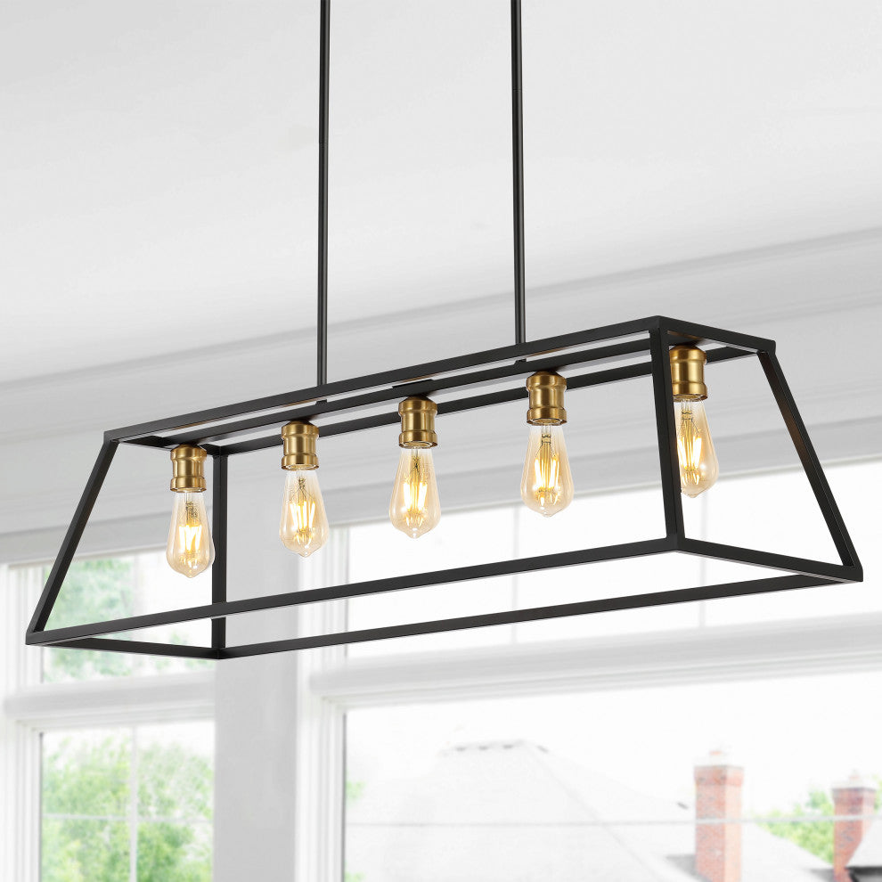 Floyd 5-Light Bohemian Farmhouse Iron Adjustable LED Pendant, Black