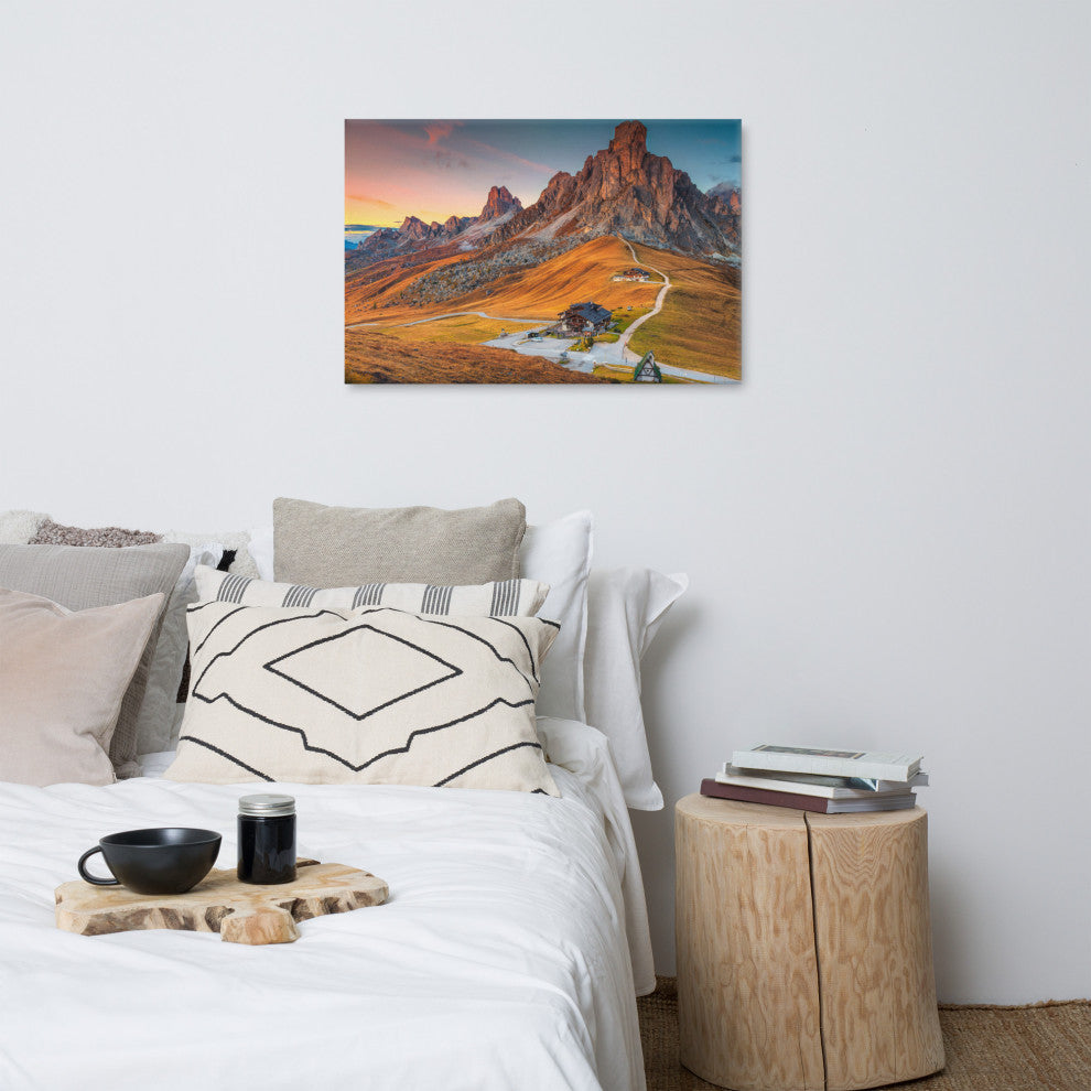 Sunset and Alpine Mountain Pass Landscape Photo Canvas Wall Art Print, 24" X 36"