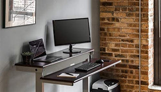 Modern Desk, Metal Frame & With Adjustable Height Function, Silver/Dark Walnut