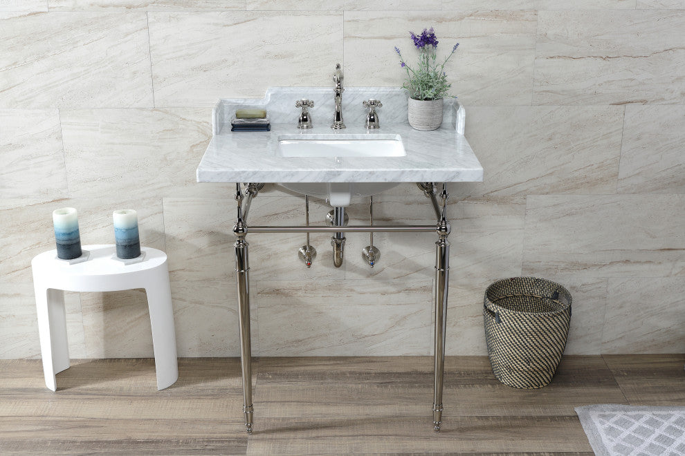 Kingston Brass LMS3022M8SQ6 30" Carrara Marble Console Sink, Legs