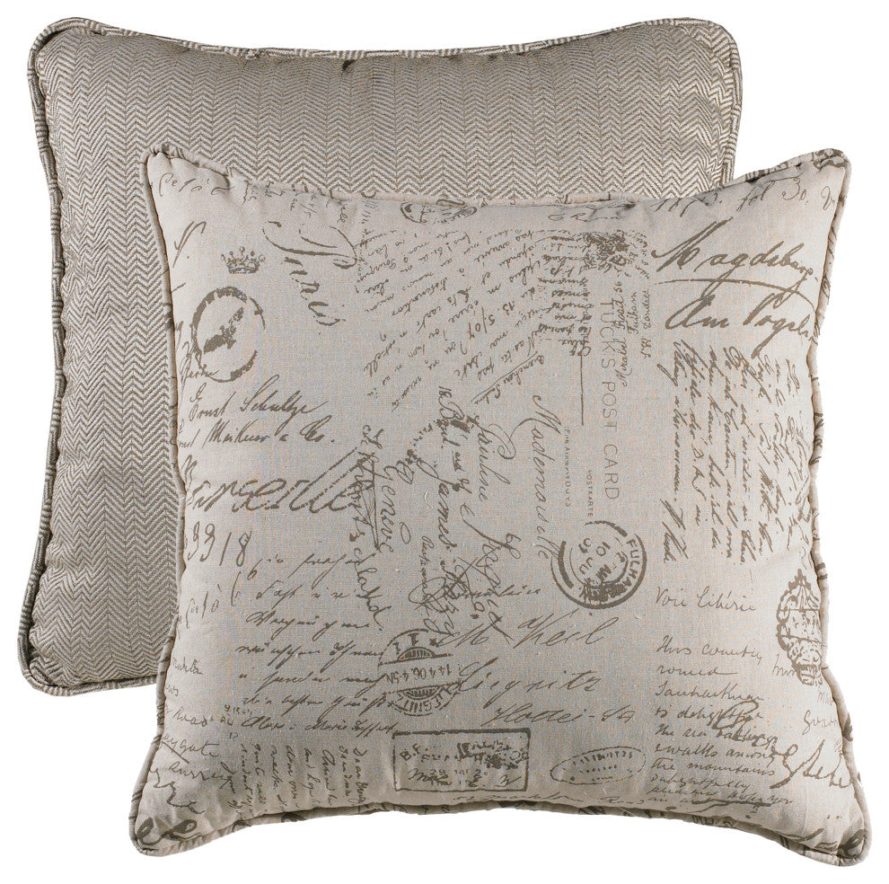 Printed Script Linen Euro Sham, 26"x26"