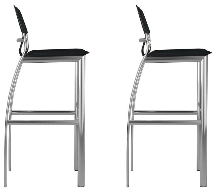 Pemberly Row Faux Leather 26" Bar Stool in Black (Set of 2)