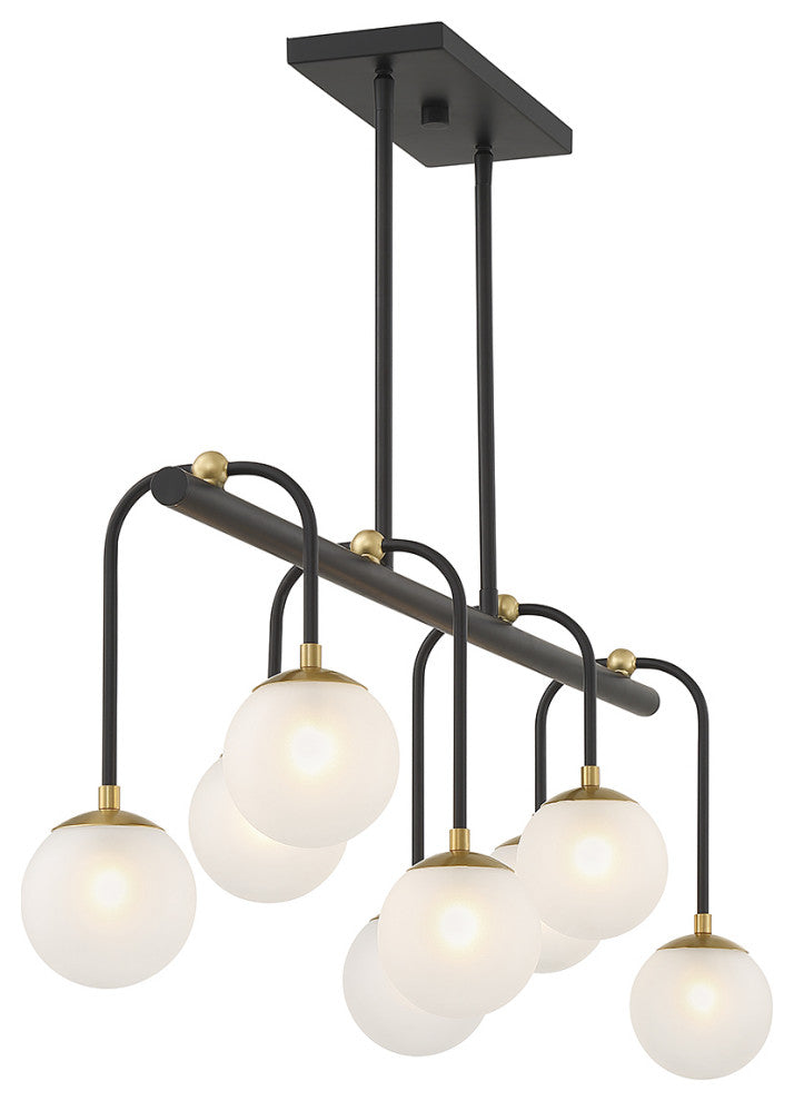 Couplet 8-Light Linear Chandelier, Matte Black With Warm Brass Accents