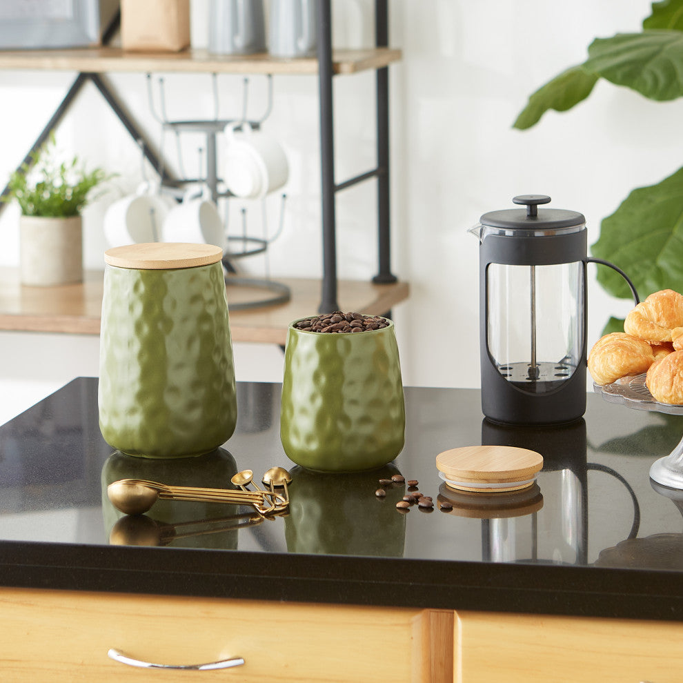 Sage Matte Dimple Texture Ceramic Canister (Set of 2)