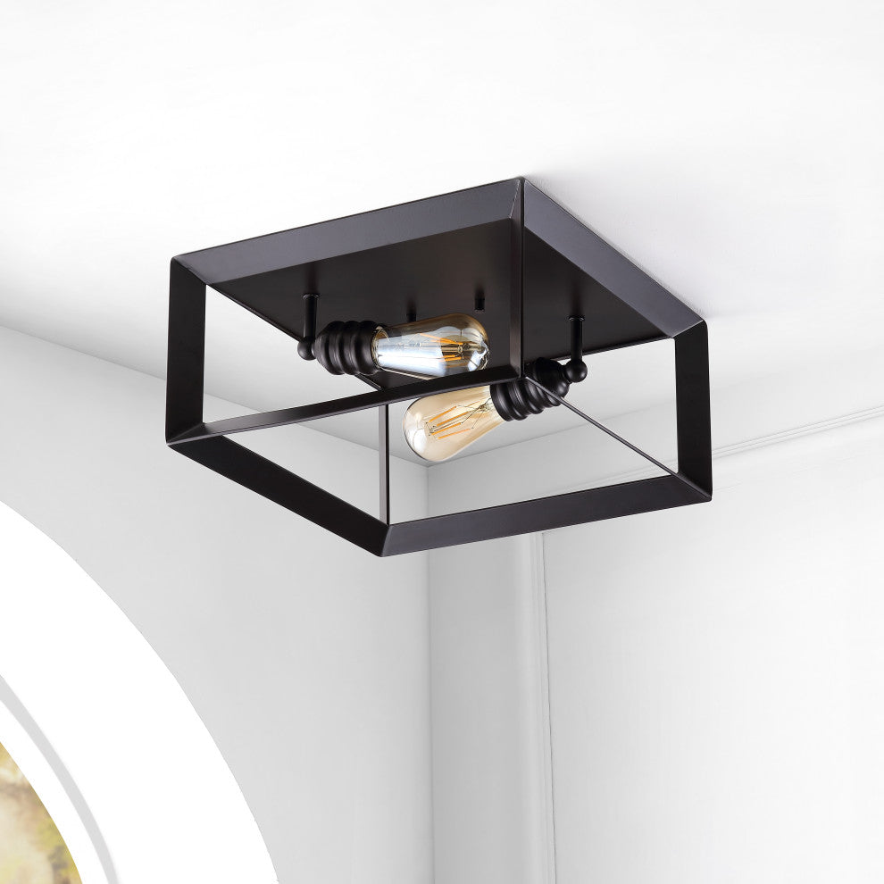 Marfa Square 13" 2-Light Iron Farmhouse LED Flush Mount, Oil Rubbed Bronze