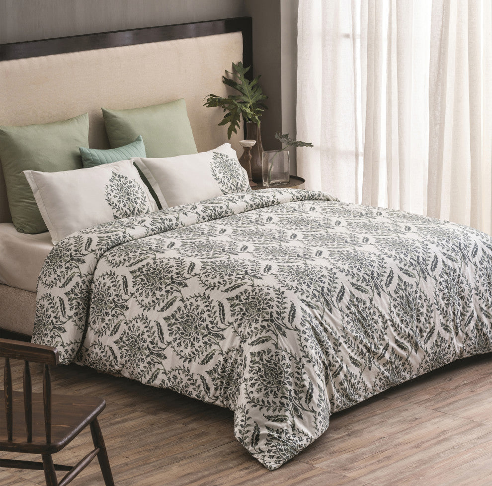 A1HC Organic Cotton Reversible Duvet Cover Wrinkle Free 3 Piece Duvet Set, Green