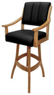 Leather Swivel Wood Bar Stool Casa on S-Base, Black Leather on Honey, 34"
