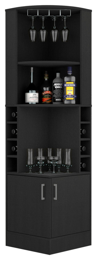 DEPOT E-SHOP Cairo Corner Bar Cabinet, Black