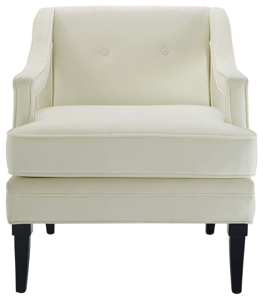 Concur Button Tufted Upholstered Velvet Armchair, Ivory