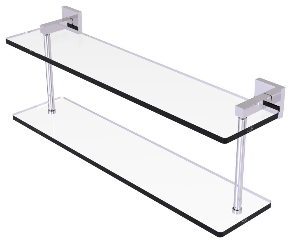 Montero 22" Two Tiered Glass Shelf, Polished Chrome