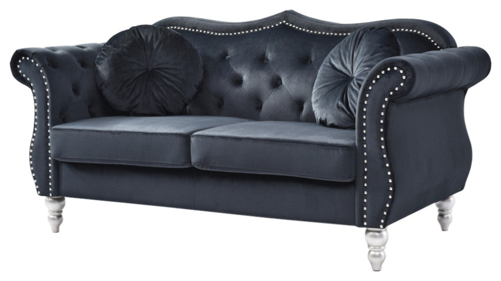 Hollywood Velvet Tufted Loveseat, Black