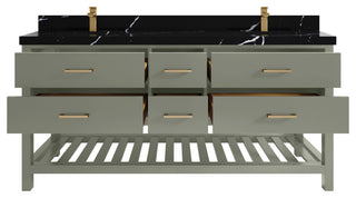 Parker 72" Double Sink Bath Vanity, Evergreen 2" Calacatta Black