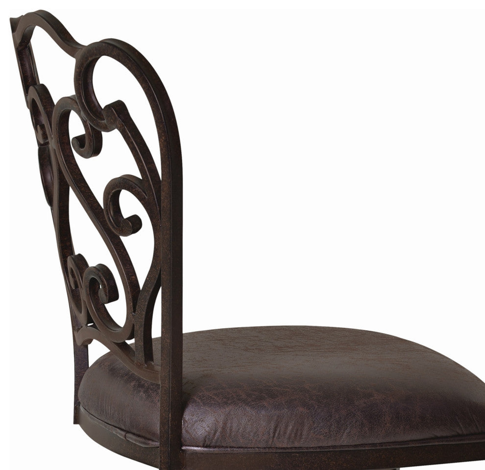 Metal Scroll Design Open Back Barstool with Fabric Padded Seat, Gray