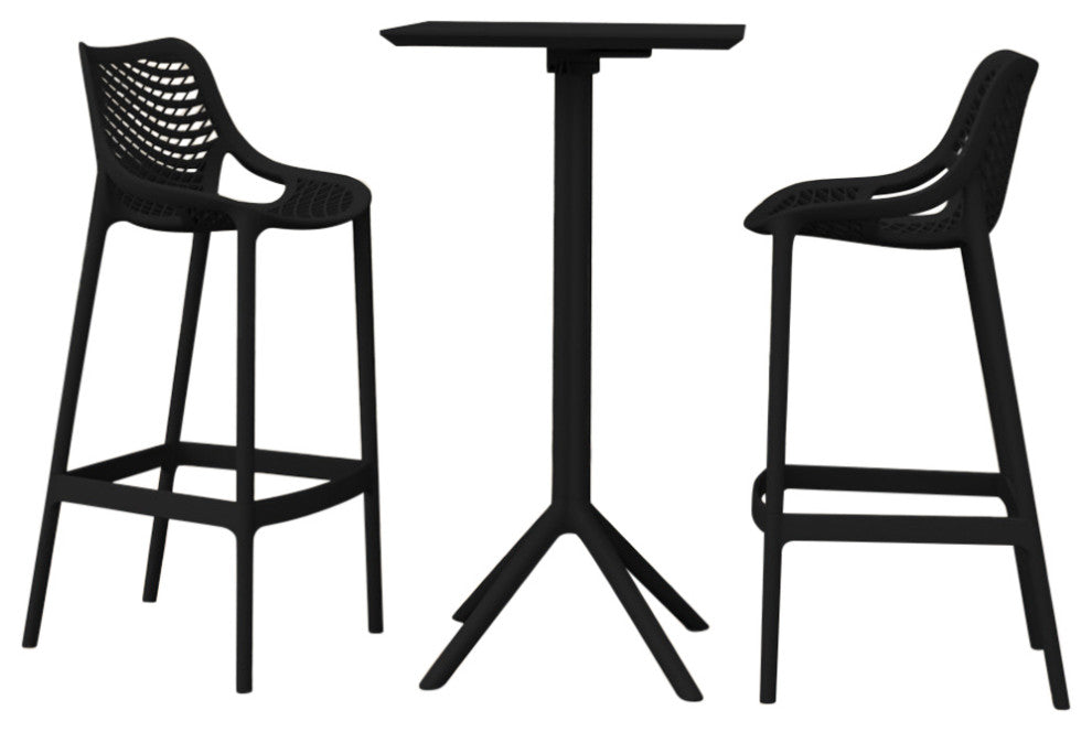 Sky Air Square Bar Set With 2 Barstools Black