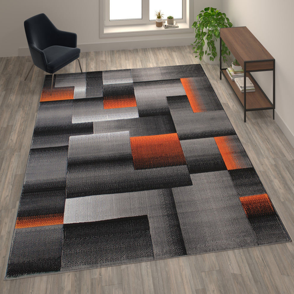Angie Collection Rectangle 8' x 10' Blocked Area Rug, Orange