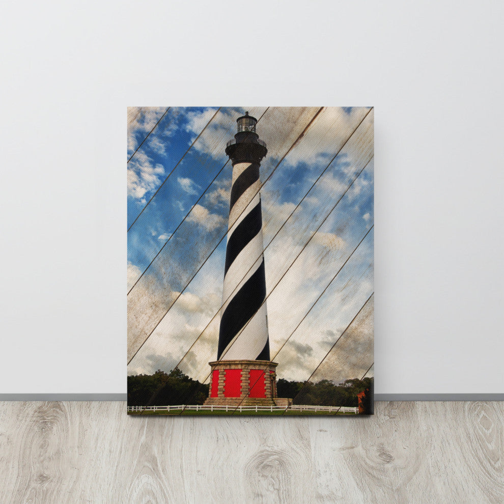 Cape Hatteras Lighthouse Landscape Photo Faux Wood Panels Canvas Prints, 16" X 20"