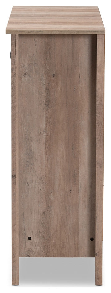 Modern and Contemporary Natural Oak Finished Wood 3-Door Shoe Cabinet