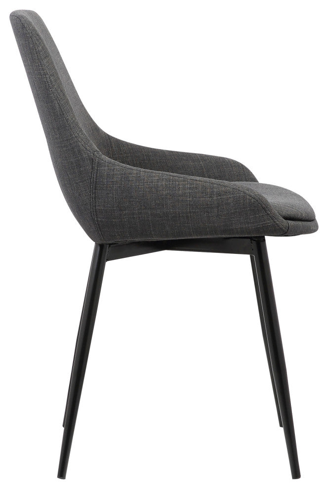 Mia Contemporary Dining Chair With Black Powder Coated Metal Legs, Charcoal