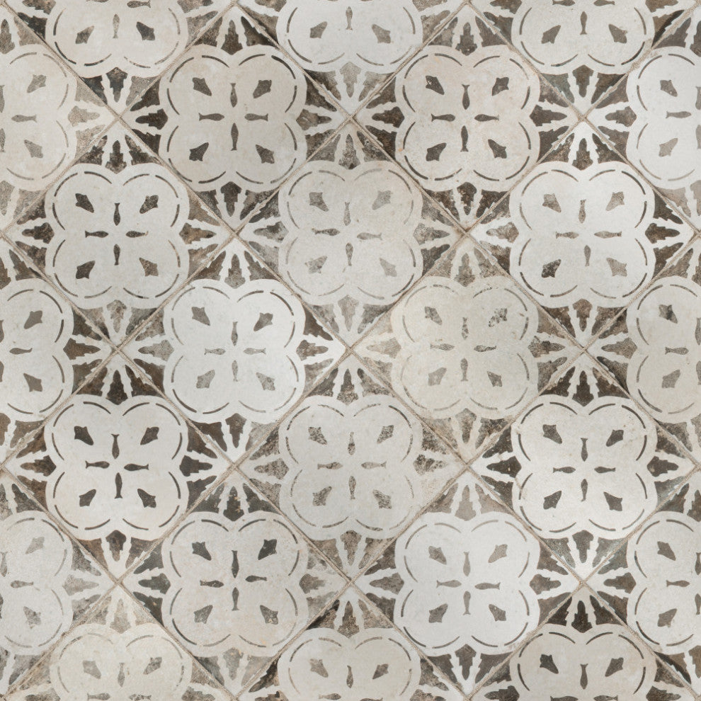 Kings Aurora Encaustic Ceramic Floor and Wall Tile, Nero Black