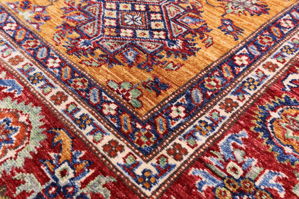 5' 5" X 7' 7" Super Kazak Geometric Handmade Wool Rug Q9556