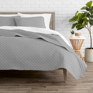 Bare Home Diamond Stitched Coverlet Set, Light Gray, Twin/Twin Xl