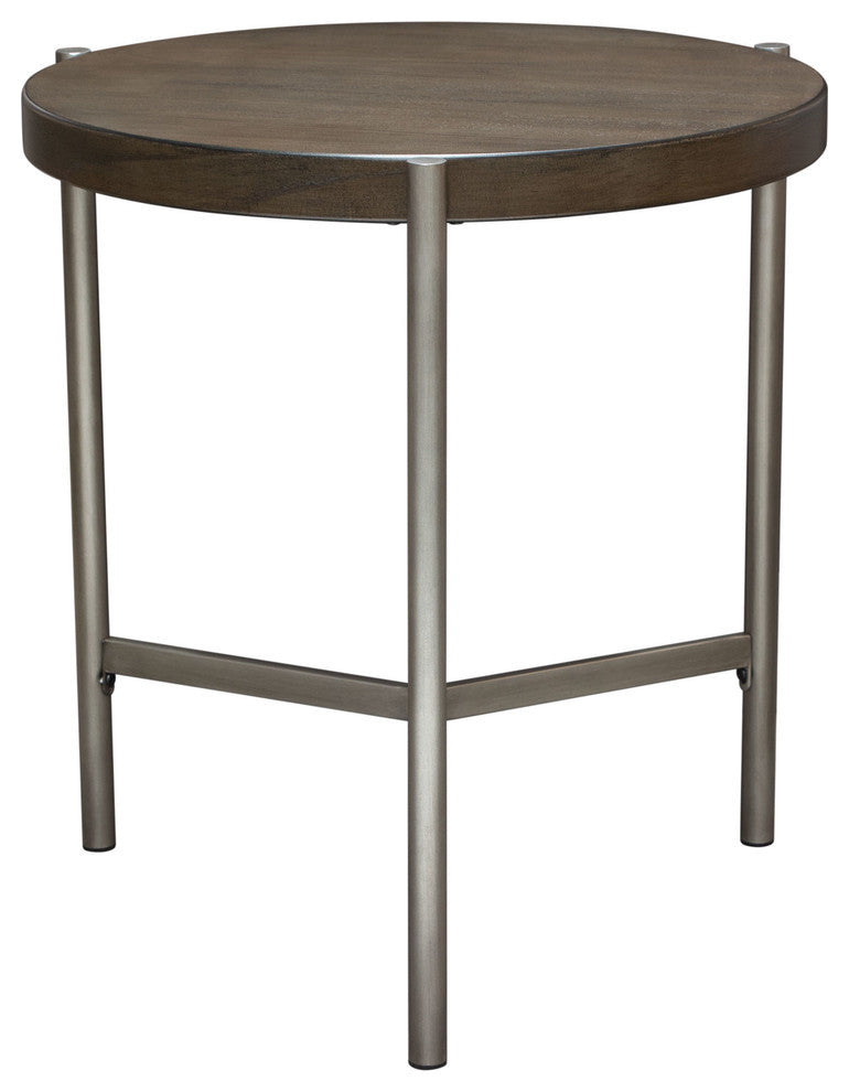 A2od 22" Round End Table With Brushed Metal Base, Silver
