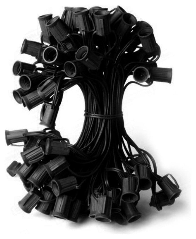 Commercial C7 Christmas Light Socket Set, Spacing 18-Gauge Wire, Black, 50'