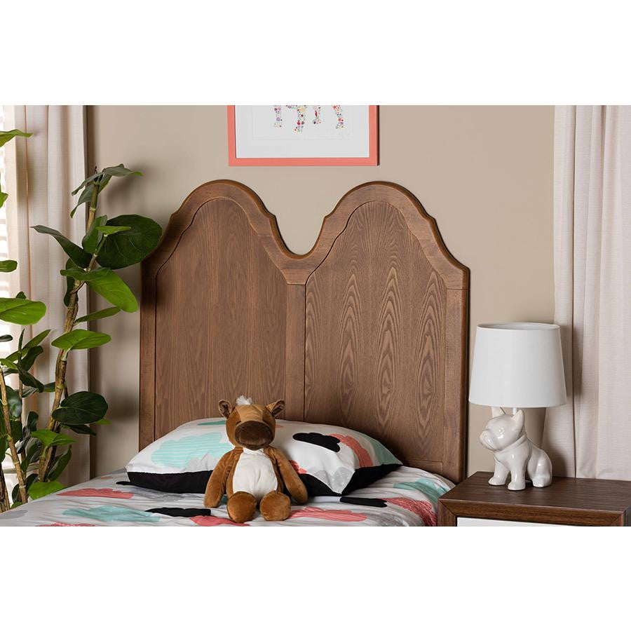 Traditional Ash Walnut Finished Wood Twin Size Arched Headboard
