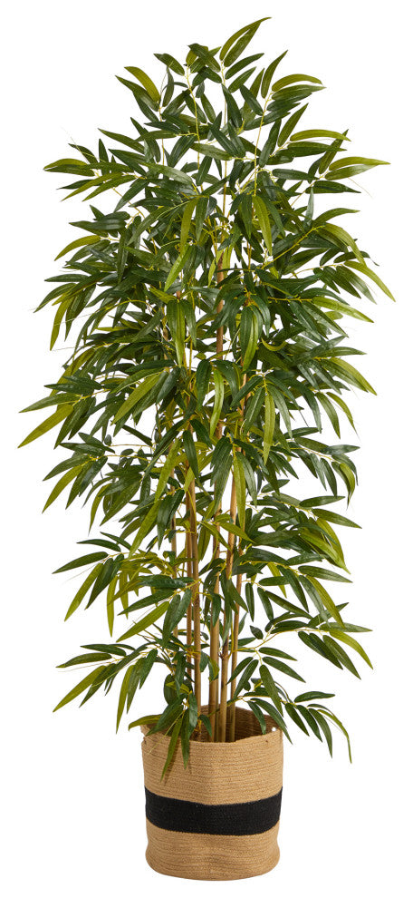 75" Bamboo Artificial Tree, Handmade Natural Cotton Planter