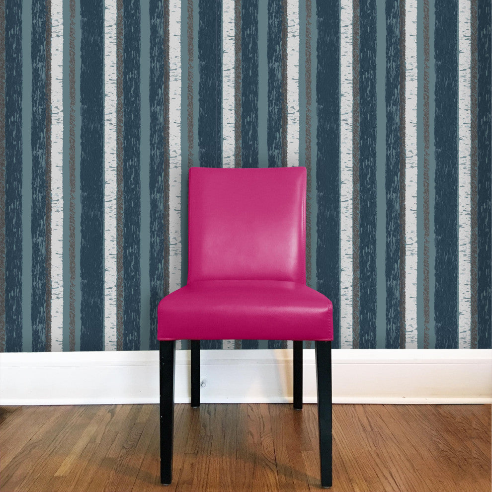 Birch Stripe Wallcovering, Cool Multi, Roll, Traditional