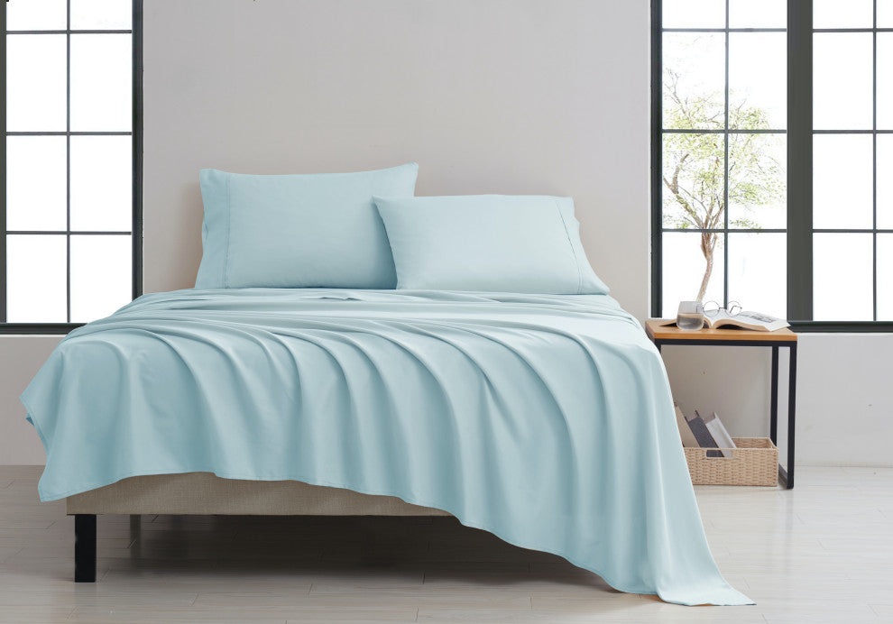 Kathy Ireland 4 Piece Brushed Microfiber Sheet Set, Light Blue, Twin