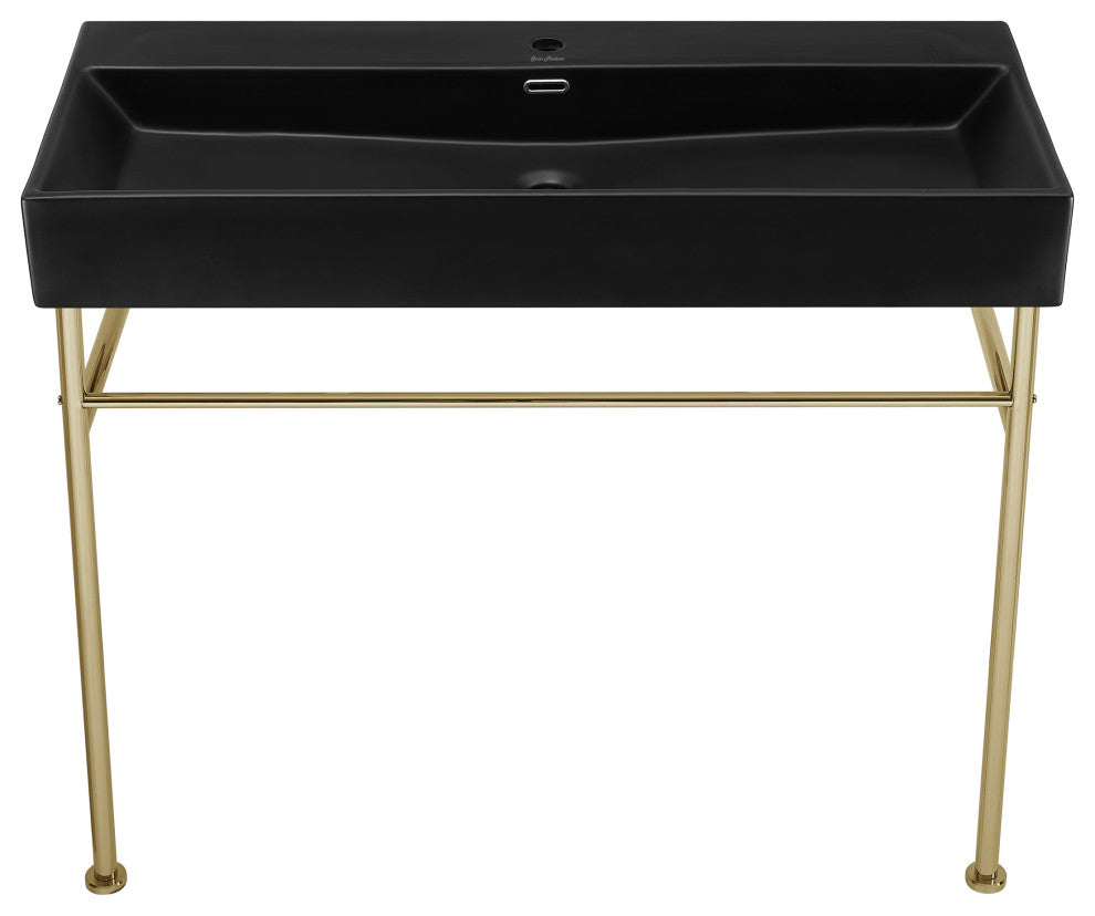 Claire 40" Ceramic Console Sink Matte Black Basin Gold Legs