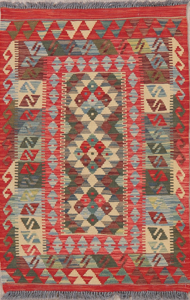 Kilim Turkish Flat-Woven Southwestern Oriental Traditional Area Rug, 3'11"X2'7"