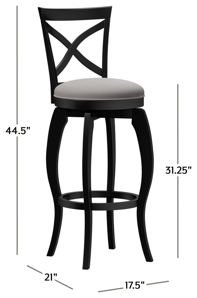 Hillsdale Ellendale Wood Swivel Stool, Curved X-Back, Black, Bar Height