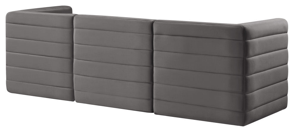 Quincy Velvet Upholstered 3-Piece Modular Sofa, Grey