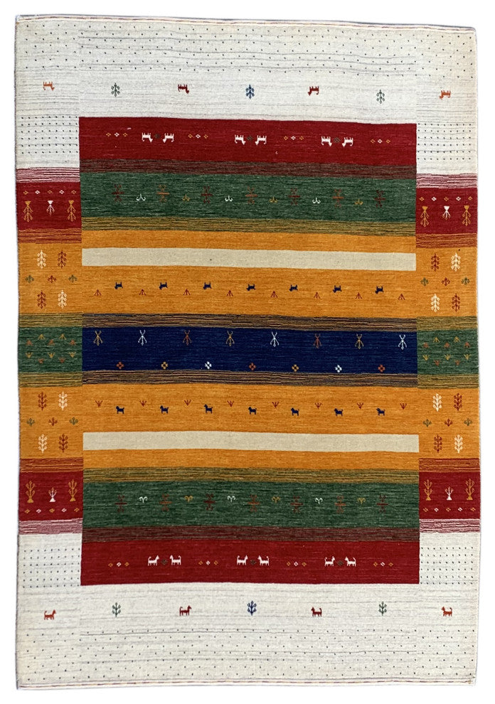 Ivory Transitional Modern Gabbeh Area Rug