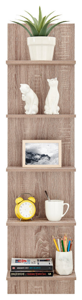 Danya B. Tiered Wide Column Wall Shelf, Weathered Oak