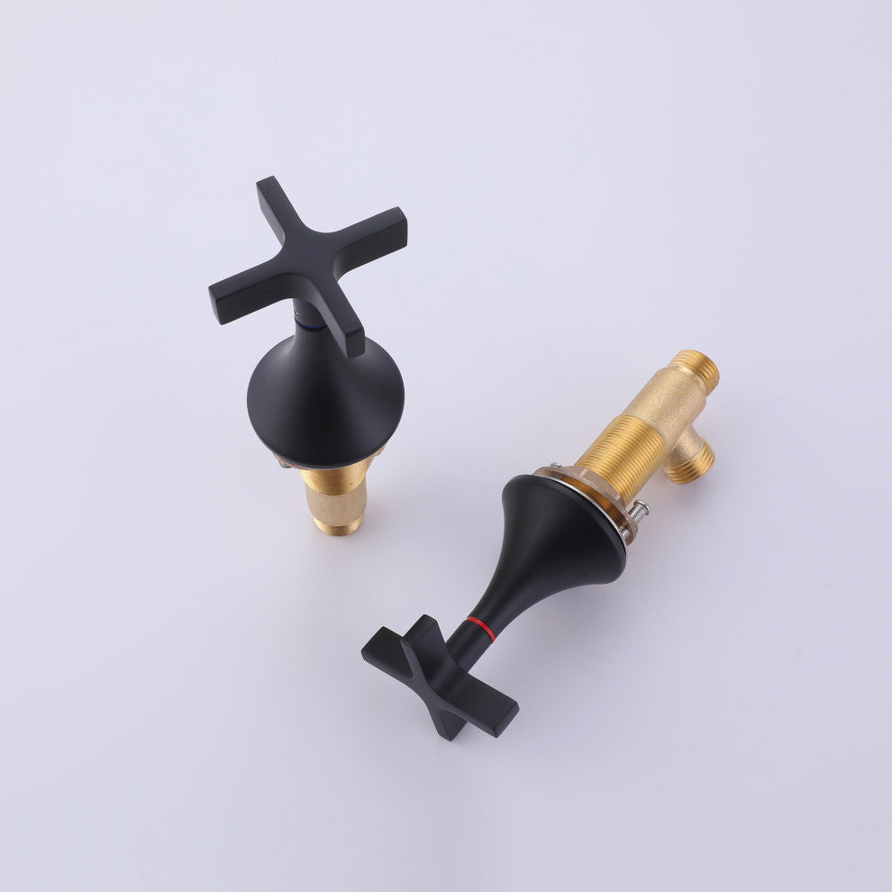 Deck Mounted Dual Cross Handles Bathroom Sink Faucet, Matte Black